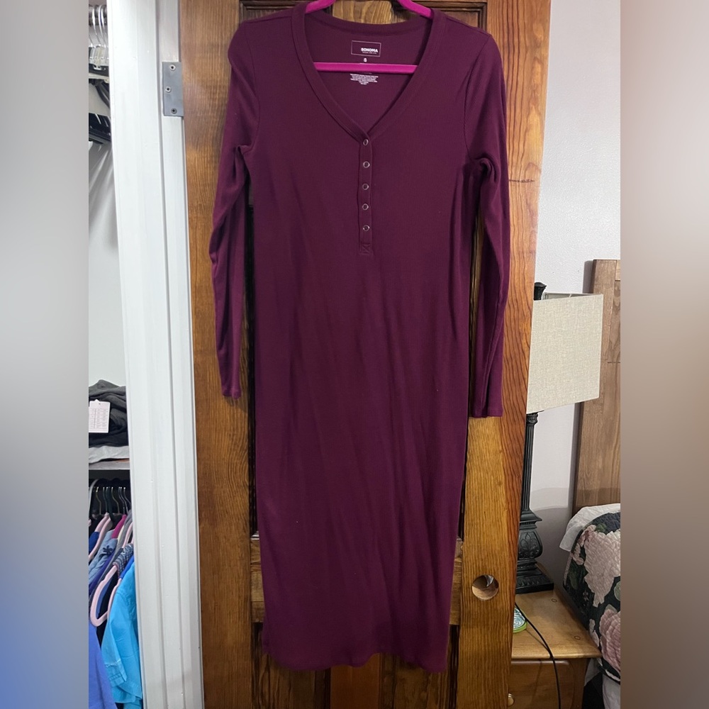 Sonoma Women’s Maternity Dress Nursing Henley Burgundy Size Small